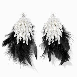⚜️ Classic Retro 20s Black and White Feather Earrings
